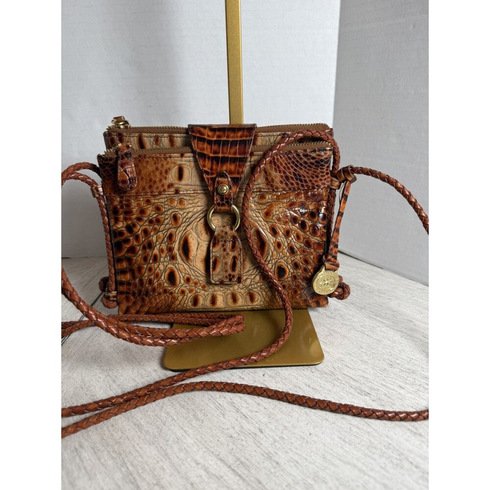 Brahmin Pecan Melbourne Croc Embossed Leather Crossbody Bag Organizer Vintage